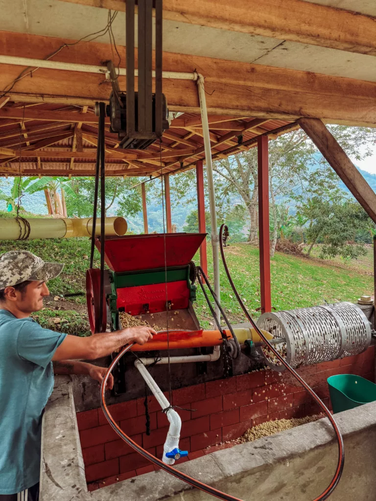 the machine used to wash coffee beans at Finca Mariposa